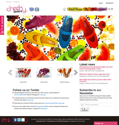 Cheekyshoes website design screenshot Cheekyshoes web design